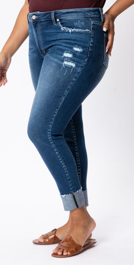 Gemma High Rise Ankle Skinny Jeans With Folded Hem