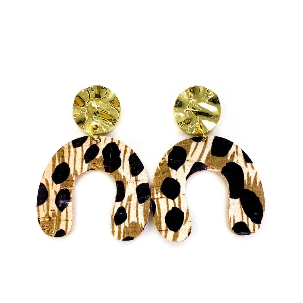 Spotted Leopard Arch Leather Earrings
