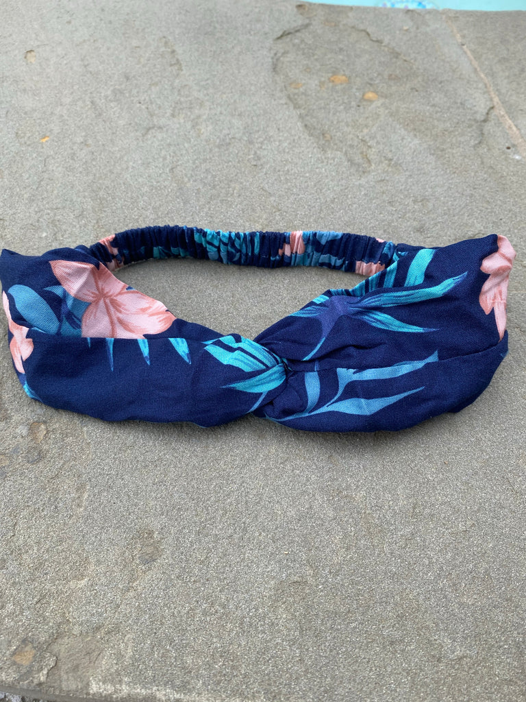 Dark Blue and Coral Twist Headband