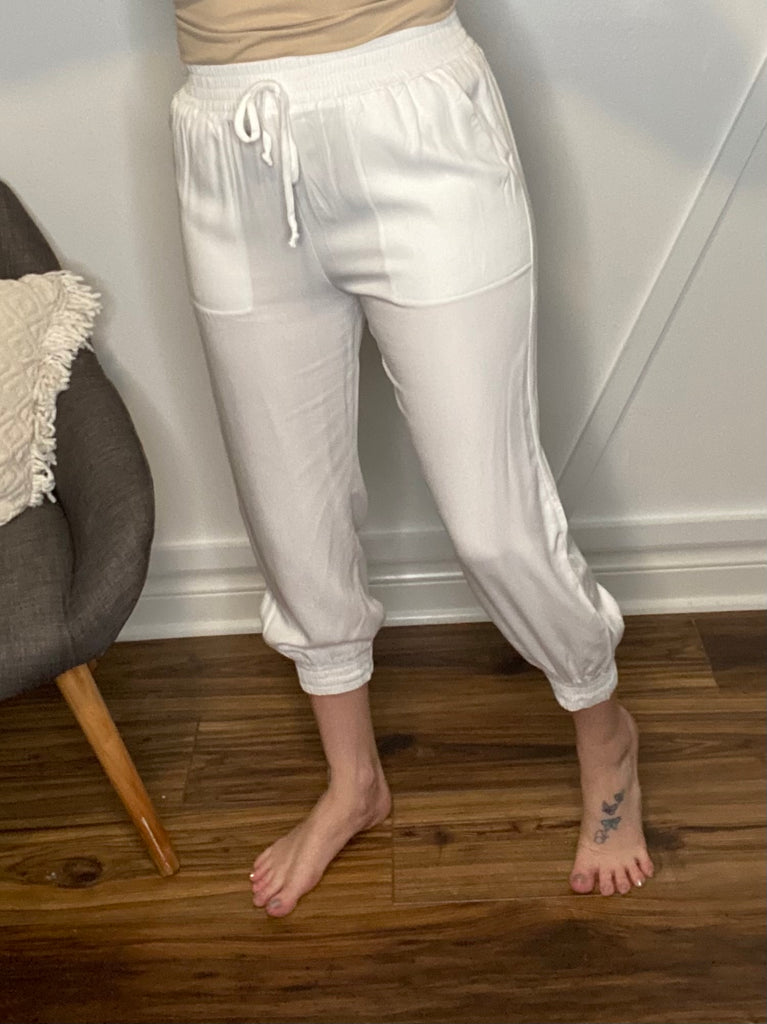 White Elastic Waist Pants